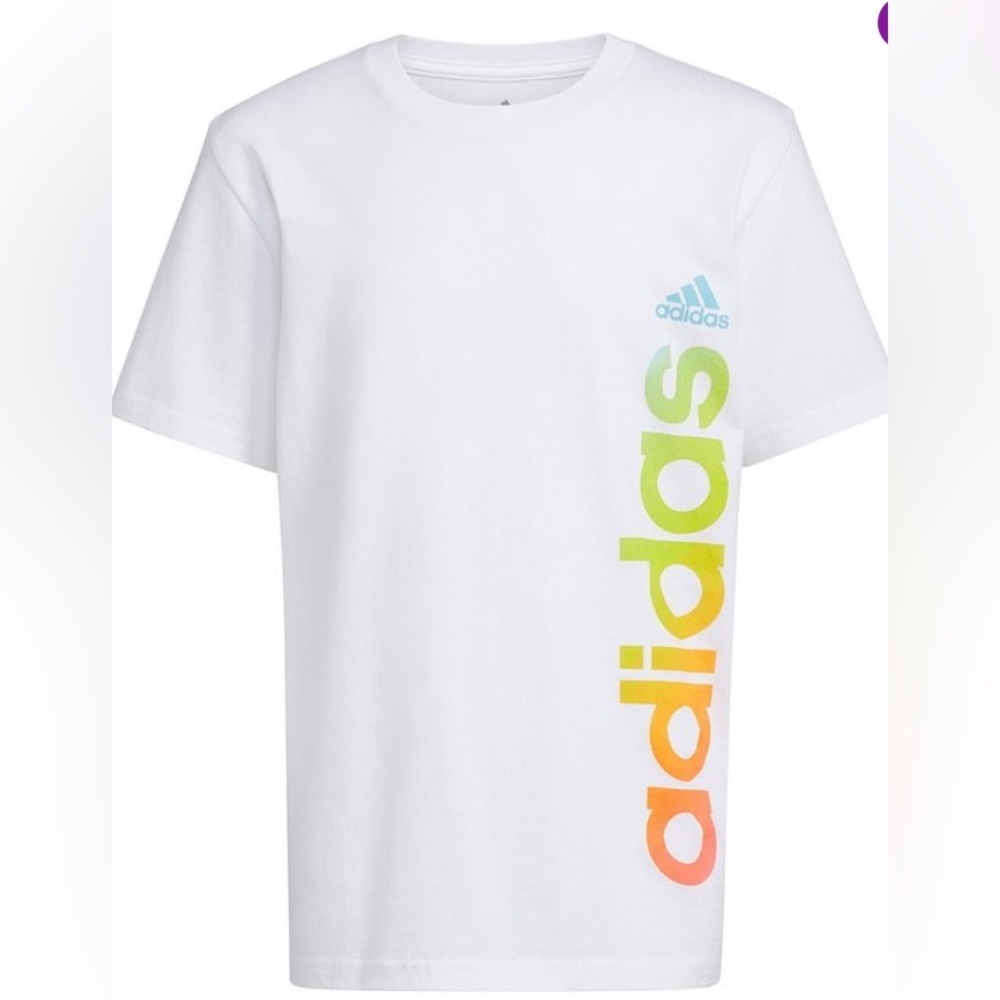 Adidas White Gradient Multicolor Logo Crewneck Tee - Kids size L(14-16)